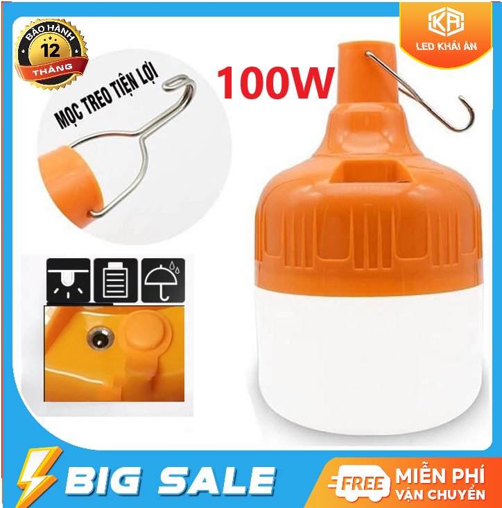 Bóng đèn LED sạc tích điện 100w 3 chế độ (4-6H)