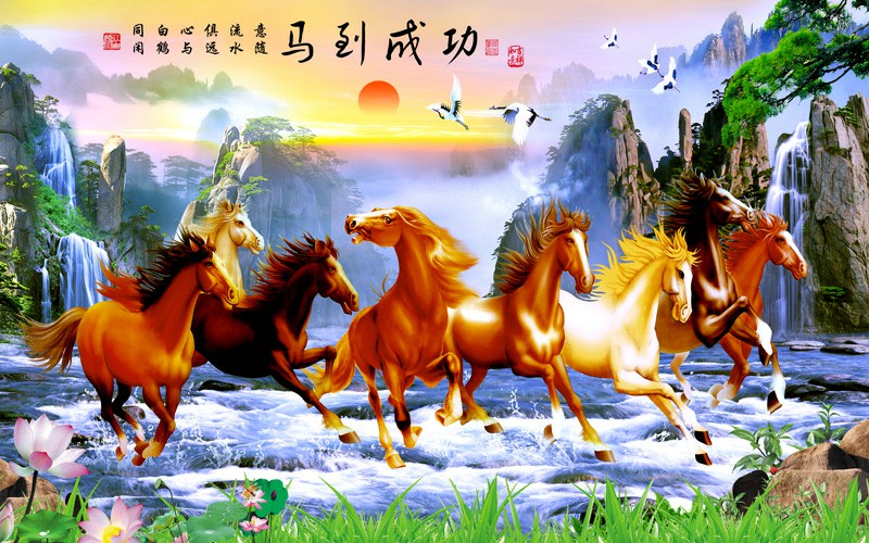 Tranh dán tường 3D Phòng Khách,Mã Đáo Thành Công,274