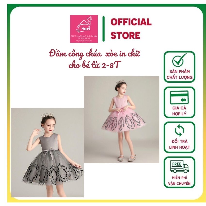 [FREESHIP+TẶNG QUÀ KẸP TÓC 15K]-Đầm công chúa bé gái từ 2-8T thiết kế xòe tùng rộng họa tiết chữ 2 tông màu cực đẹp cho bé mặc đi tiêc  đẹp và sang trọng-Suri kids baby-SK33-thời trang trẻ em thiết kế cao cấp