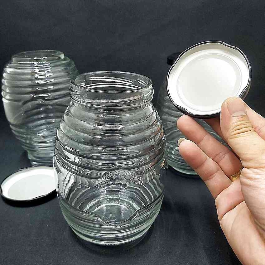 Hũ Thủy Tinh 750ML (combo 2 cái) mẫu con ong nắp thiếc đen – Hủ Thủy Tinh 750ML - Lọ Thủy Tinh 750ML - đựng mật ong yến chưng - Hũ Gia Vị