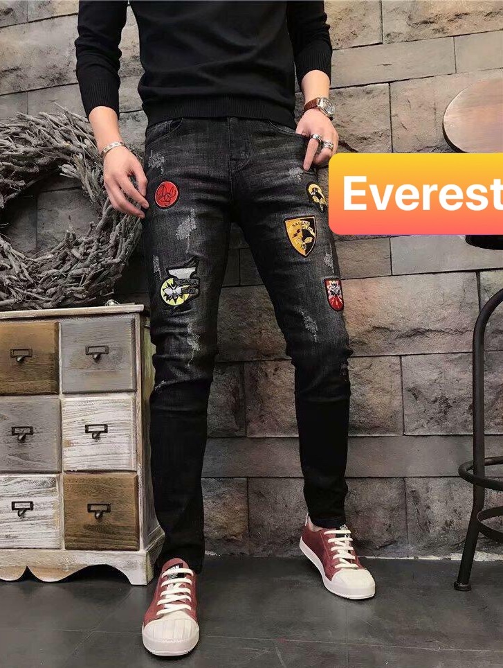 QUẦN BAGGY JEAN NAM CHẤT BÒ ĐEN THÊU LOGO ĐÀI LOAN KIỂU MỚI HOT TREND EV-0946 EVEREST FASHION