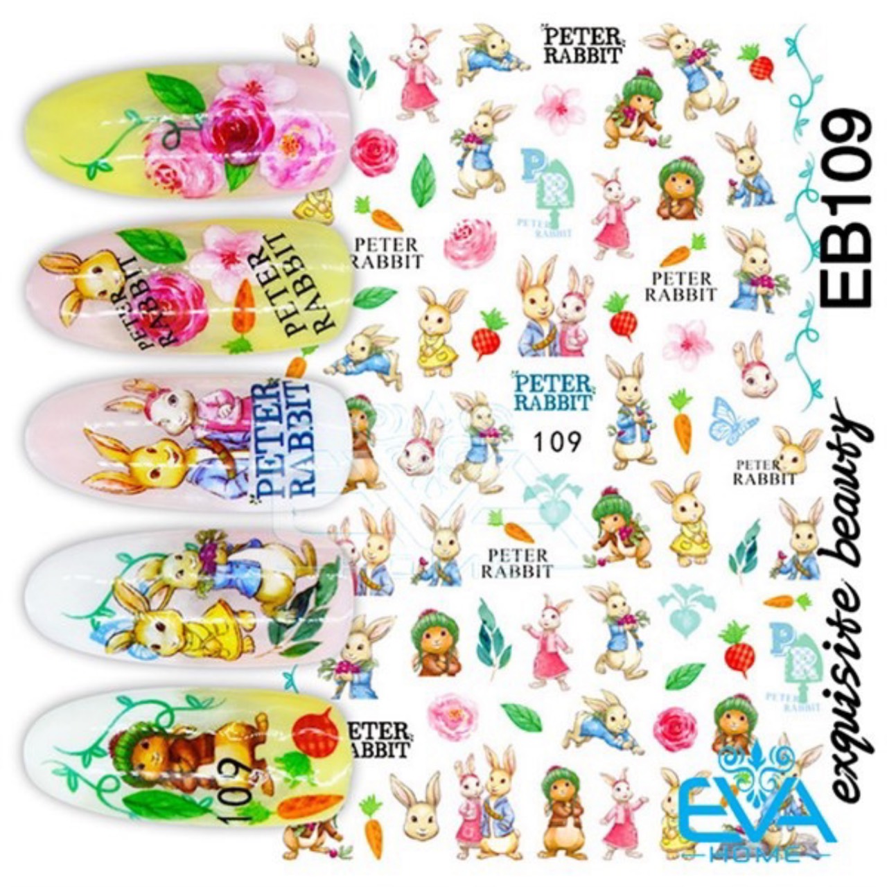 Miếng dán móng tay 3d nail sticker hoạt hình thỏ hồng dễ thương lovely rabbit f924