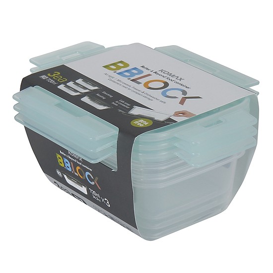 Bộ 3 thực phẩm Komax Hàn Quốc 1.2L FDA chứng nhận Nhựa PP, Gioăng Silicon dùng lò vi sóng