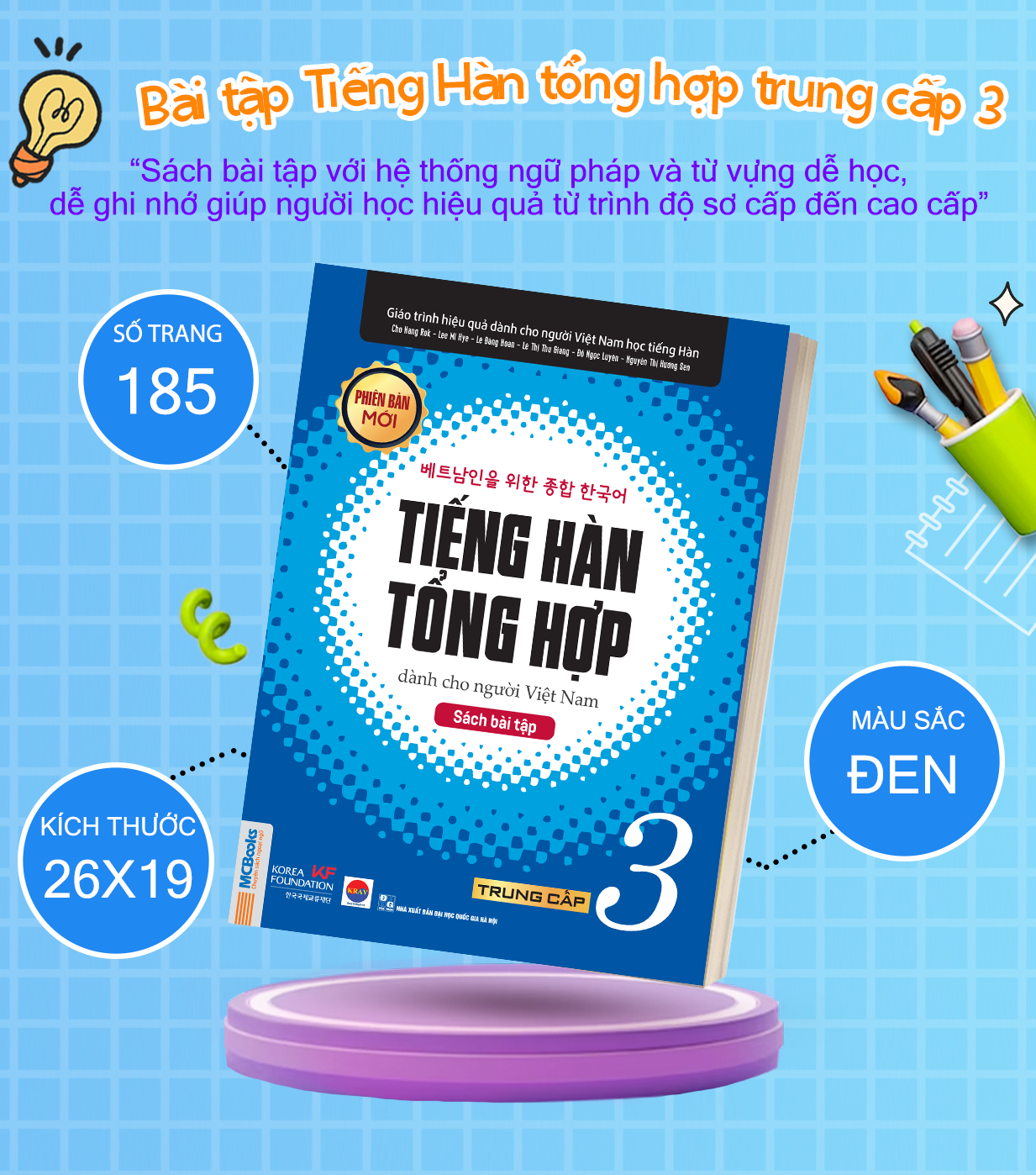 Sách - Bài tập Tiếng Hàn tổng hợp trung cấp 3 - Luyện càng nhiều nhớ càng lâu - McBooks