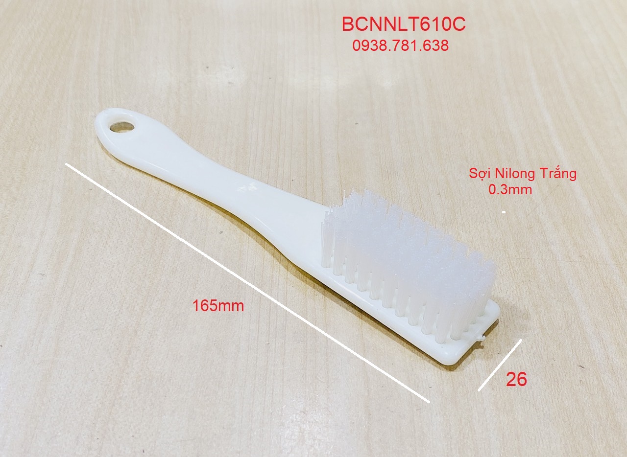 Bàn chải cán nhựa sợi cước nilong trắng cứng 610
