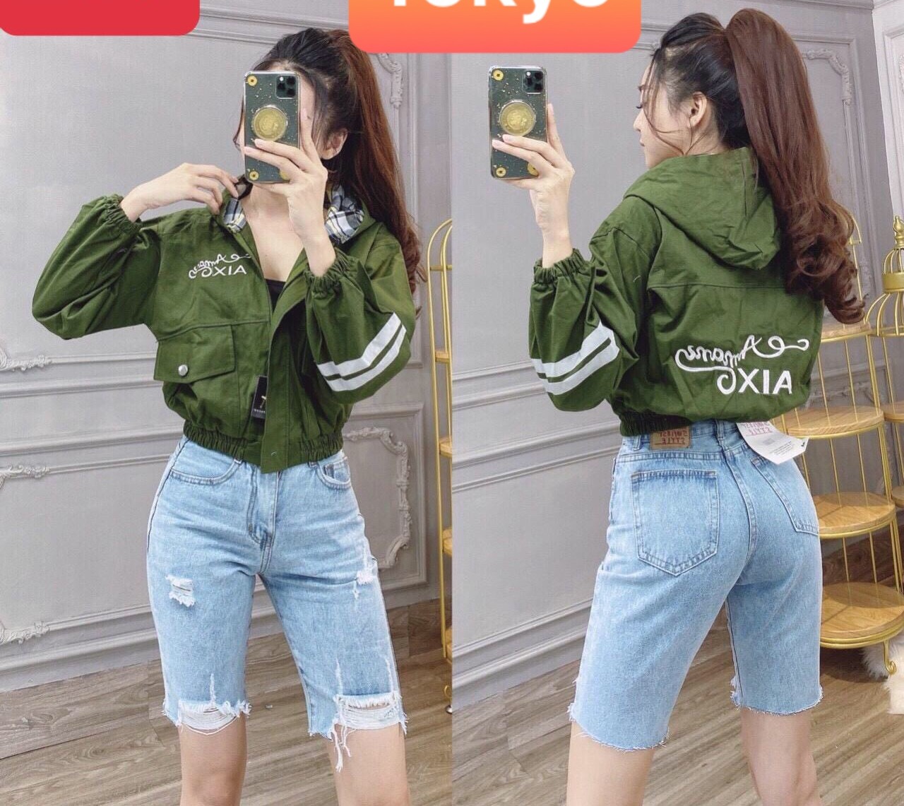 QUẦN SHORT SỌT JEAN LỬNG KIỂU NGỐ NỮ CHẤT BÒ XANH WASH RÁCH NHẬT BẢN LƯNG CAO NÂNG MÔNG DB-209 - TOKYO FASHION