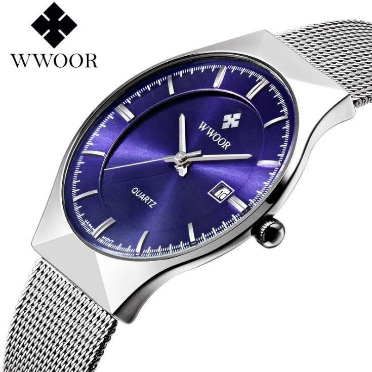 Đồng hồ nam wwoor 8016 máy mỏng dây thép không gỉ