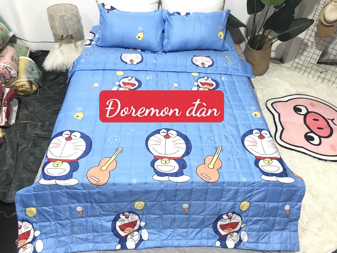 Chăn Hè Thu Trần Bông 3 Lớp 1m8x2m,mẫu đoremon đàn