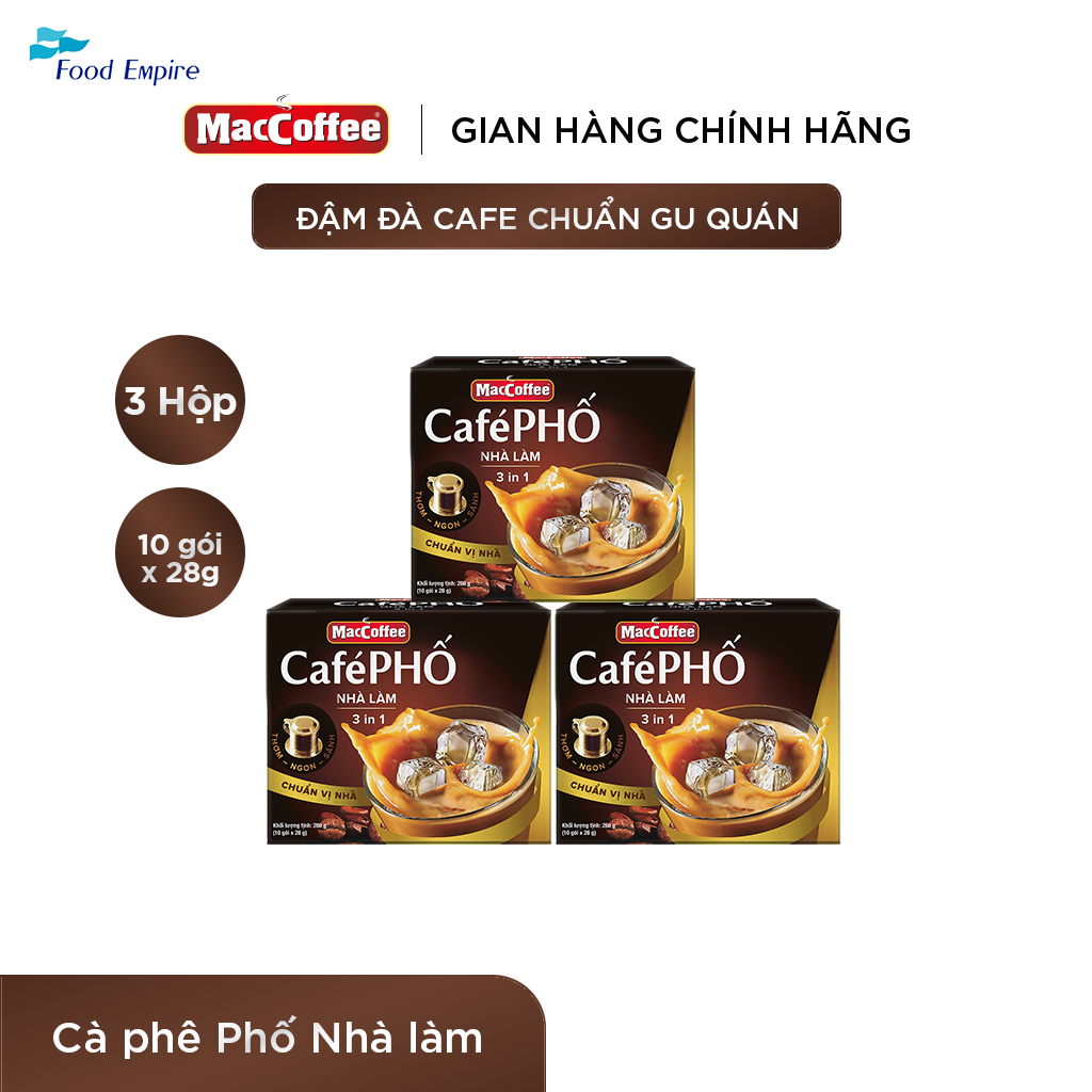 Combo 3 hộp Cà phê Phố Nhà làm - MacCoffee (hộp 10 gói x 28g)