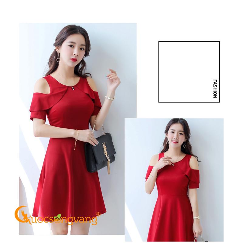 Váy đầm công sở đầm xòe hở vai GLV054