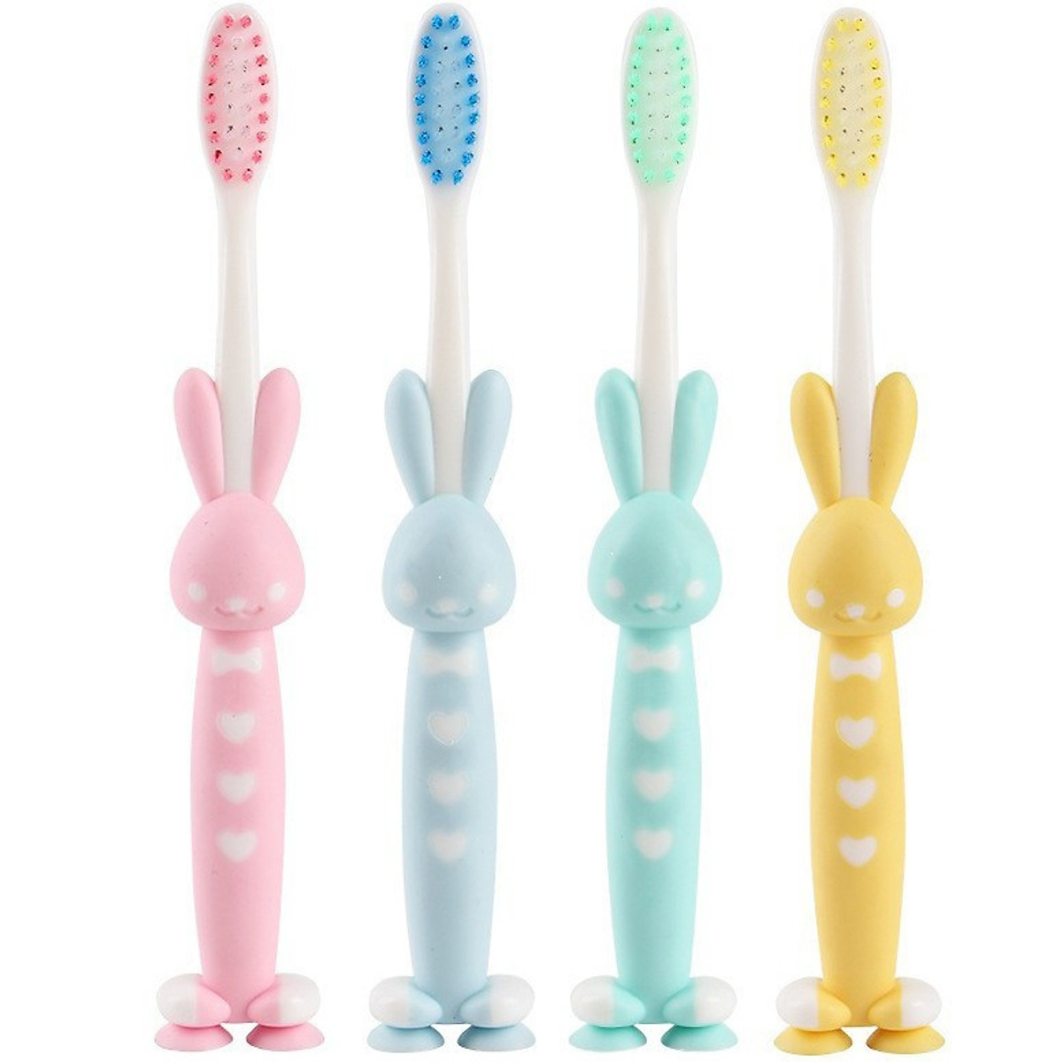 Combo 4 bàn chải đánh răng có nắp hình thú cho bé dễ thương - Set 4 bàn chải lông mềm bảo vệ răng miệng cho bé