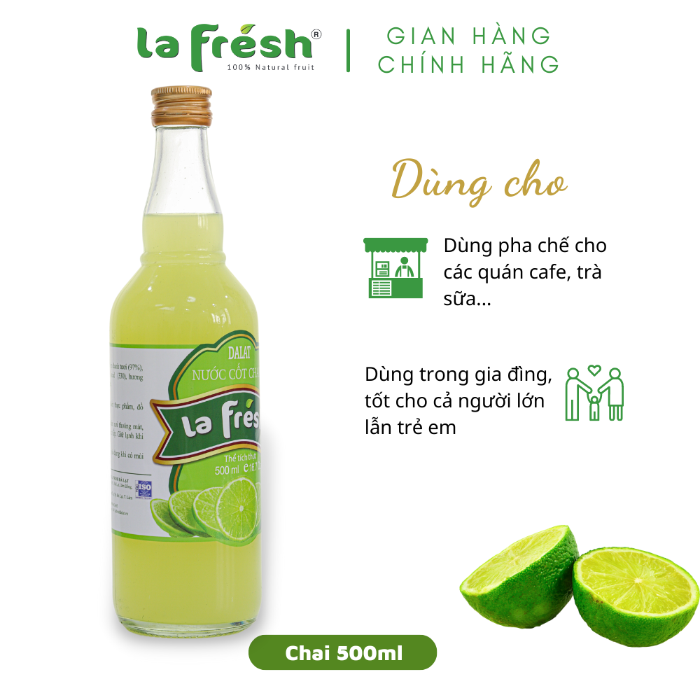 [HCM]Nước Cốt Chanh Vắt Không Đường Lafresh Đà Lạt 500ml