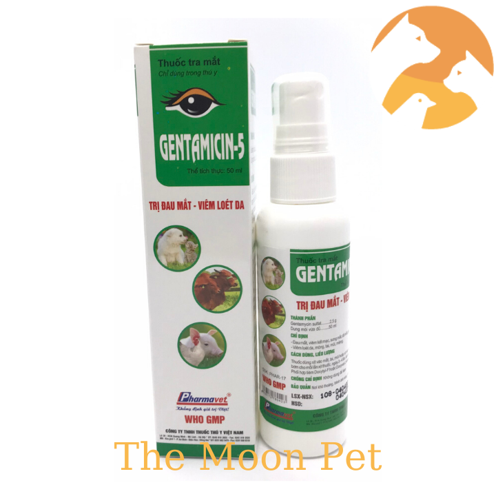 Gentamycin-5 [50 ml] Lành đau mắt, viêm loét da gà đá, chó mèo, heo bò