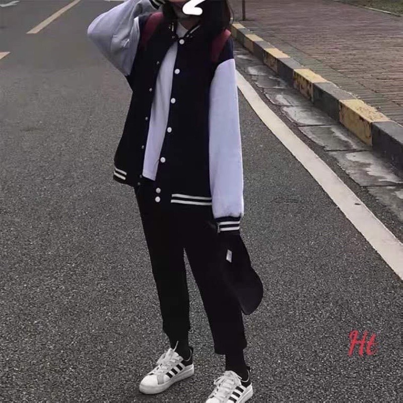 Áo khoác bomber nỉ phối tay trơn HT54