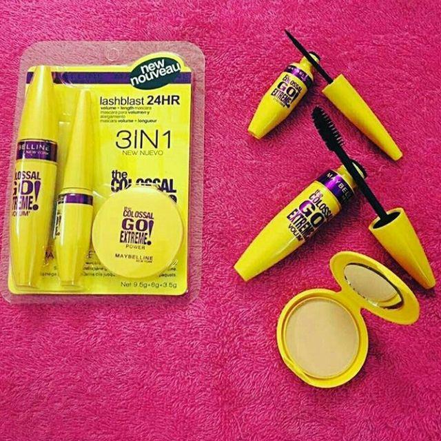 Set 3 Món Maccara Kẻ Mắt và Phấn Nền Siêu Mịn Maybelline