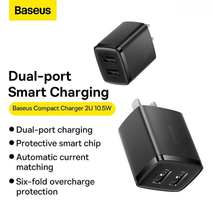 Baseus Compact Charger 2 USB Ports 10.5W Ccxj
