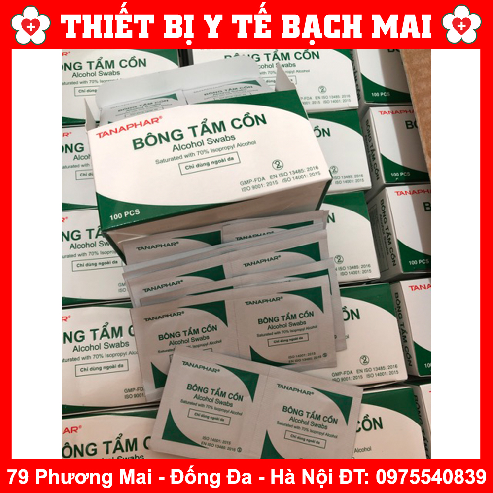 Bông Tẩm Cồn TANAPHAR - Gạc Tẩm Cồn Alcohol Swabs [Hộp 100 Miếng]