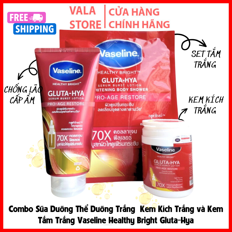 Dưỡng trắng body Sữa dưỡng vaseline 70x đỏ và kem tắm tắm trắng 70x và kem kích 70x vaseline Healthy Bright Gluta-Hya Pro Age Restore 70X Trắng Da