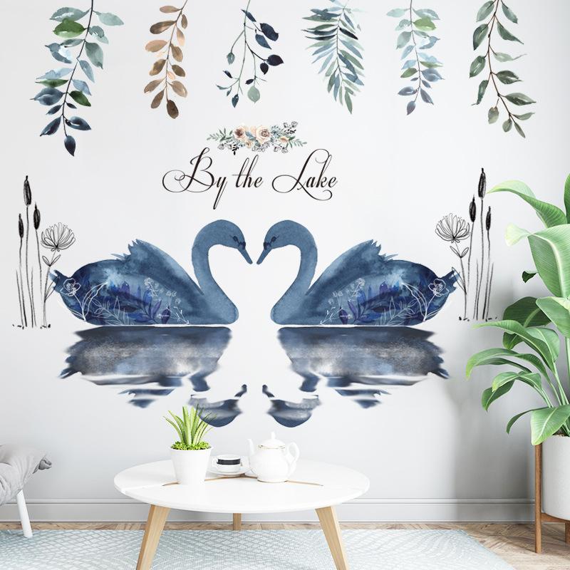 decal dán tường mẫu Hàn Quốc mẫu Thiên Nga hồ cá