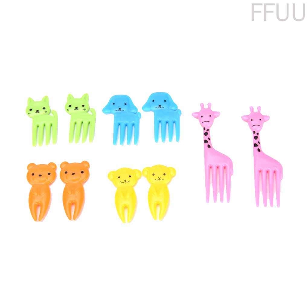 10pcs Animal Fruit Fork Mini Cartoon Children Snack Cake Dessert Food Fruit Pick Toothpick Lunches Decor Random Color