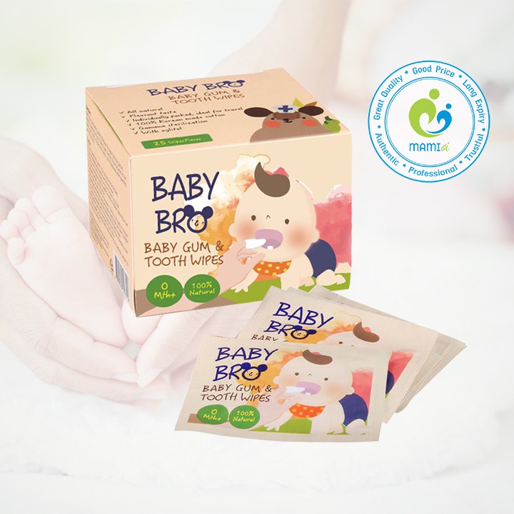 Khăn giấy gạc tưa lưỡi Xylitol vệ sinh răng miệng cho bé 0-3 tuổi Babybro gum & tooth wipes, Hàn Quốc