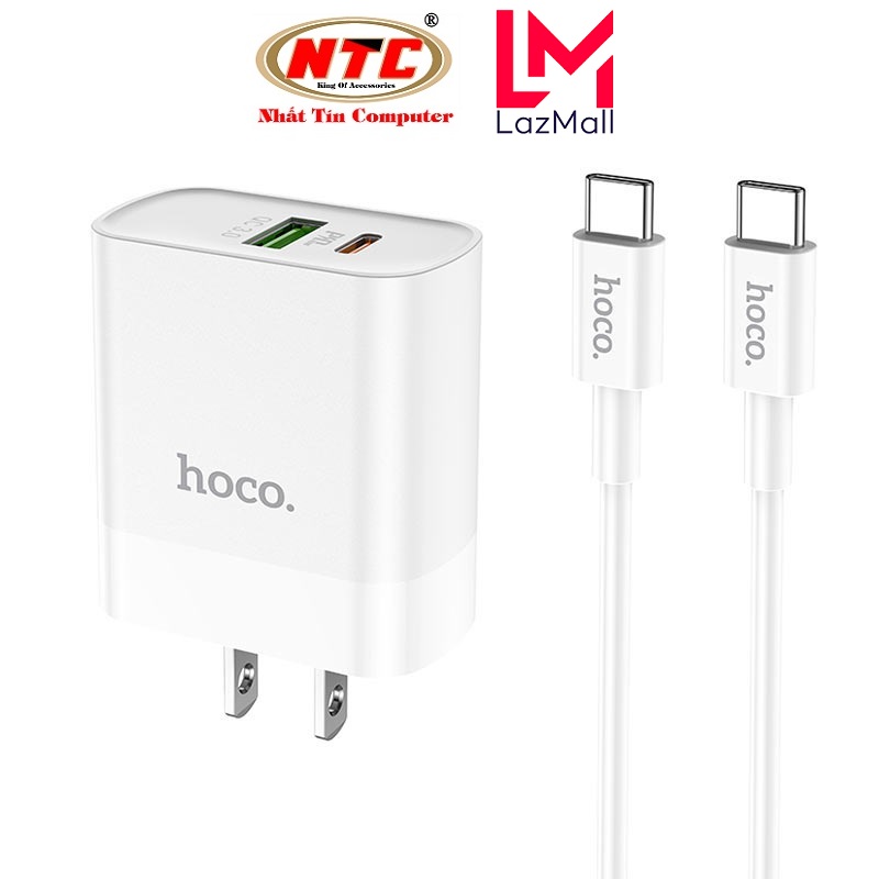 Bộ cốc sạc 2 cổng usb và pd kèm cáp sạc type-c to type-c hoco c80 qc3.0 và pd20w - nhat tin authorised store