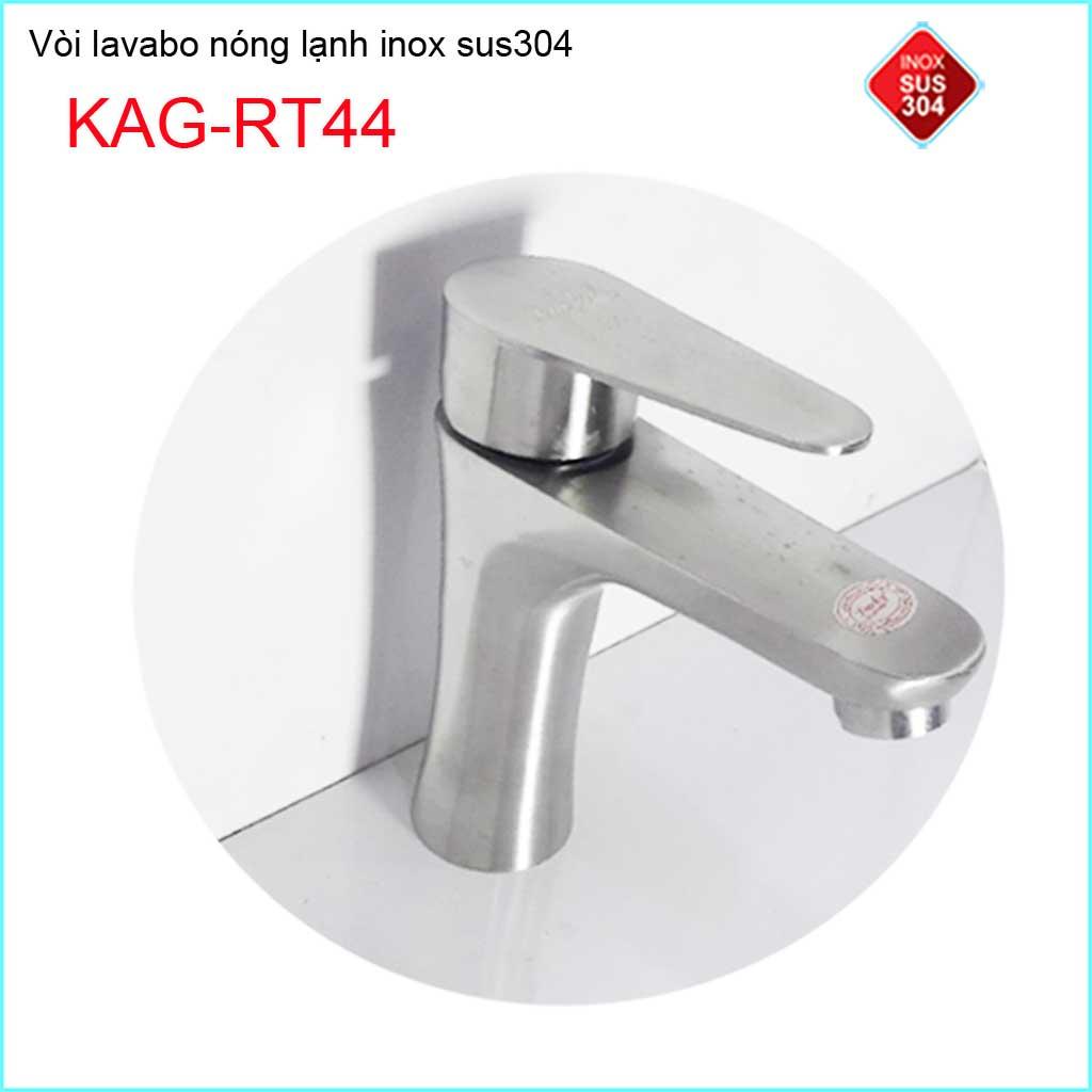 Vòi lavabo inox 304, vòi chậu rửa lavabo nóng lạnh KAG-RT44
