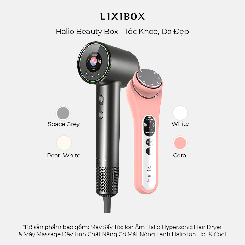 Halio Beauty Box - Tóc Khoẻ, Da Đẹp (Combo Máy Sấy Tóc Và Máy Đẩy Tinh Chất Nóng Lạnh)