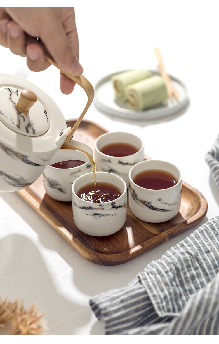BỘ BÌNH TRÀ SỨ XÁM LOANG/ BÔ ẤM TRÀ
