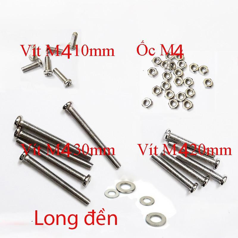Ốc vít long đền cỡ M4 các loại độ dài tùy chọn [bộ gồm 10 ốc + 10 vít + 10 long đền]