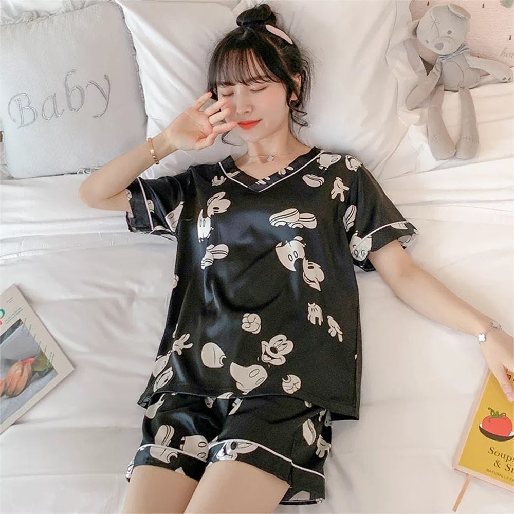 (1) [HCM] [Bigsize 3XL- 5XL] [Ảnh thật] [M-5XL] [Siêu rẻ] Bộ đồ ngủ/ mặc nhà lụa đùi cổ tim