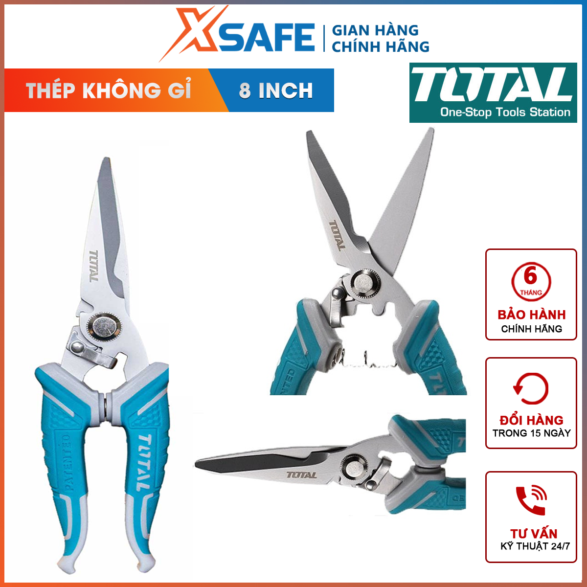 Electrician scissors total THT118871 | mini scissors electrician size 200mm material Stainless steel blade scissors toothed cutting, clamp, plucking the kinds of cables, electrical wire, wire metal