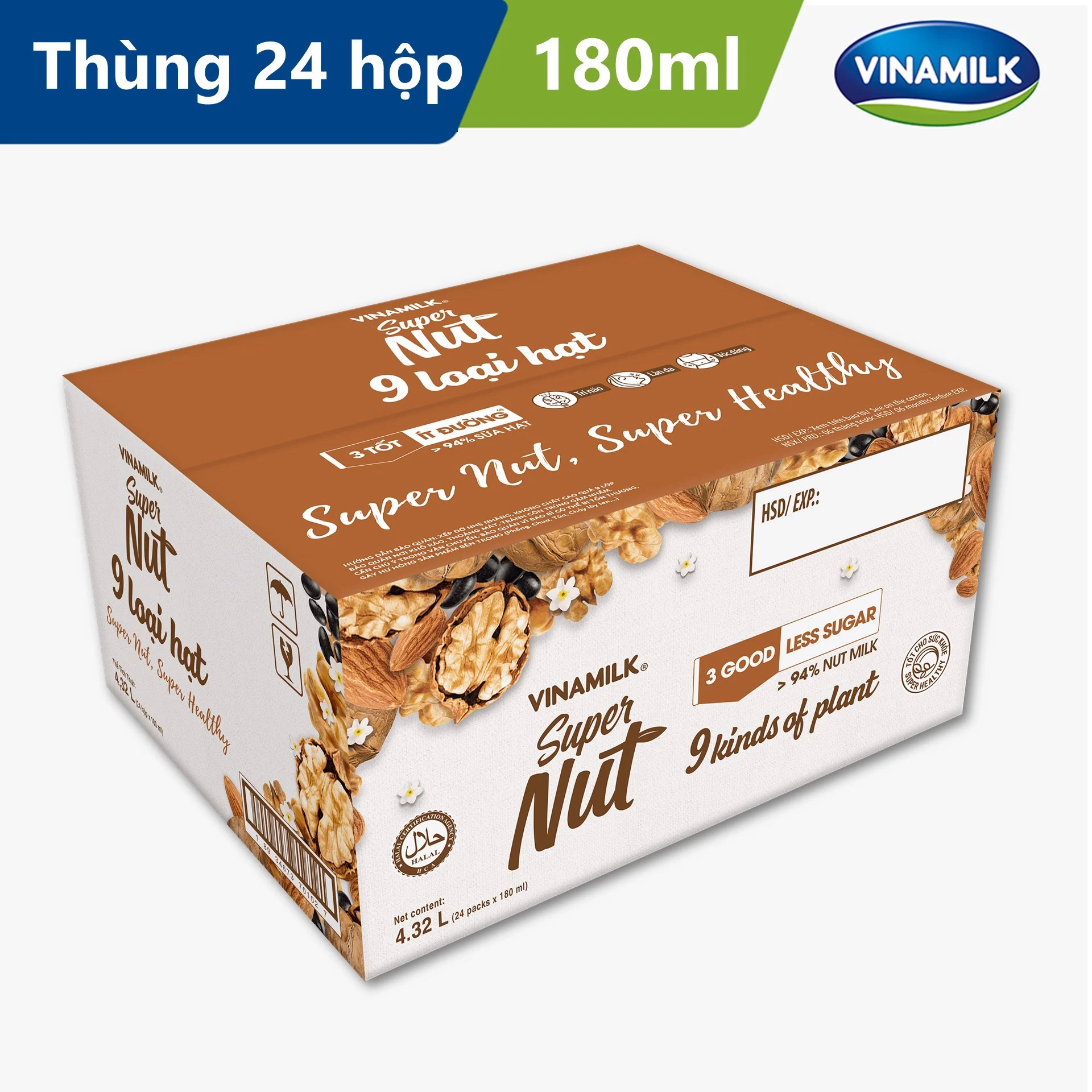 Sữa 9 loại hạt vinamilk super nut - thùng 24 hộp 180ml
