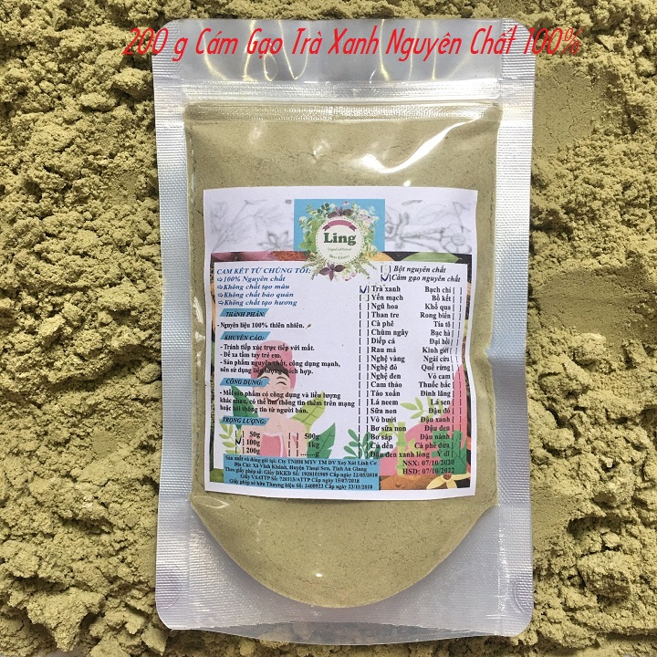 Bột Cám gạo trà xanh 200g có giấy VSATTP và ĐKKD nguyên chất thiên nhiên 100% dùng để đắp mặt đa công dụng