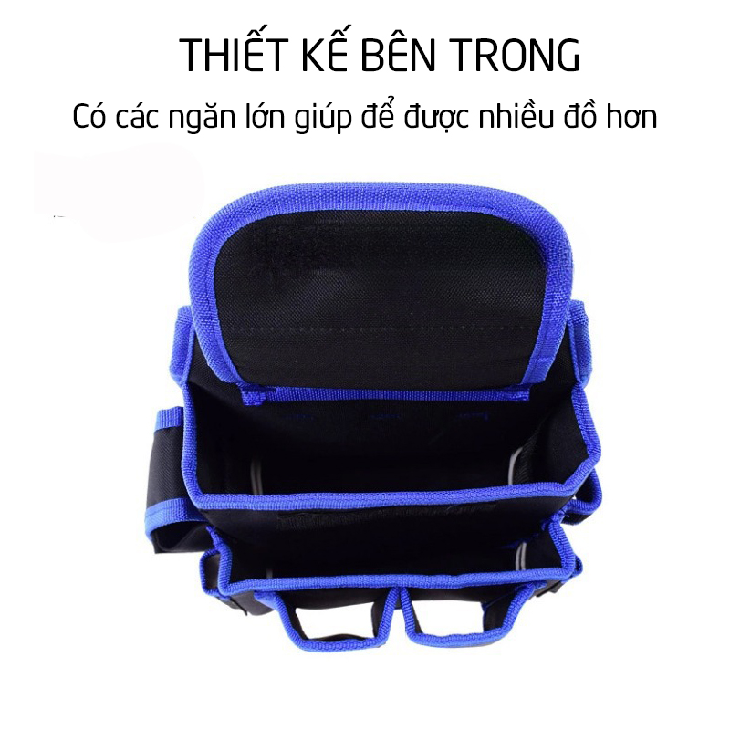 Túi Đựng Dụng Cụ Điện Nước Y1 Đa Năng, Màu Đen Viền Xanh, Túi Tích Hợp Đa Năng