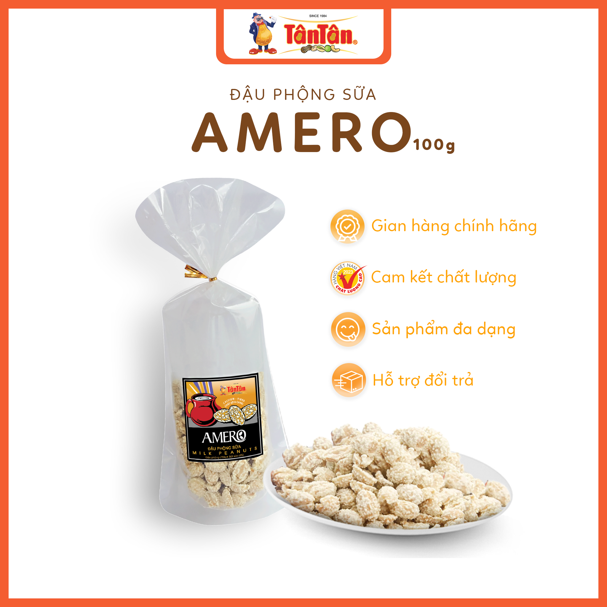 Đậu phộng vị Sữa Amero Tân Tân (100g/gói)