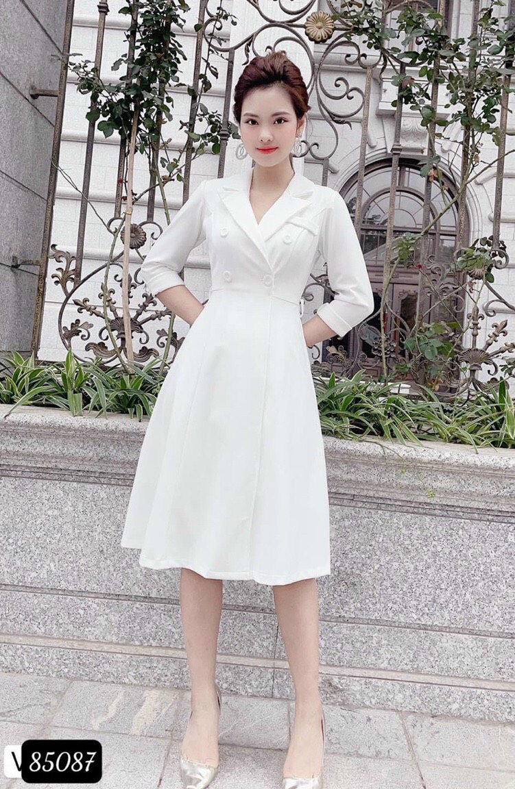 ĐẦM XÒE VINTAGE SIÊU SANG MÀU TRẮNG THUẦN KHIẾT THỜI THƯỢNG THANH LỊCH THỜI TRANG EL FASHION