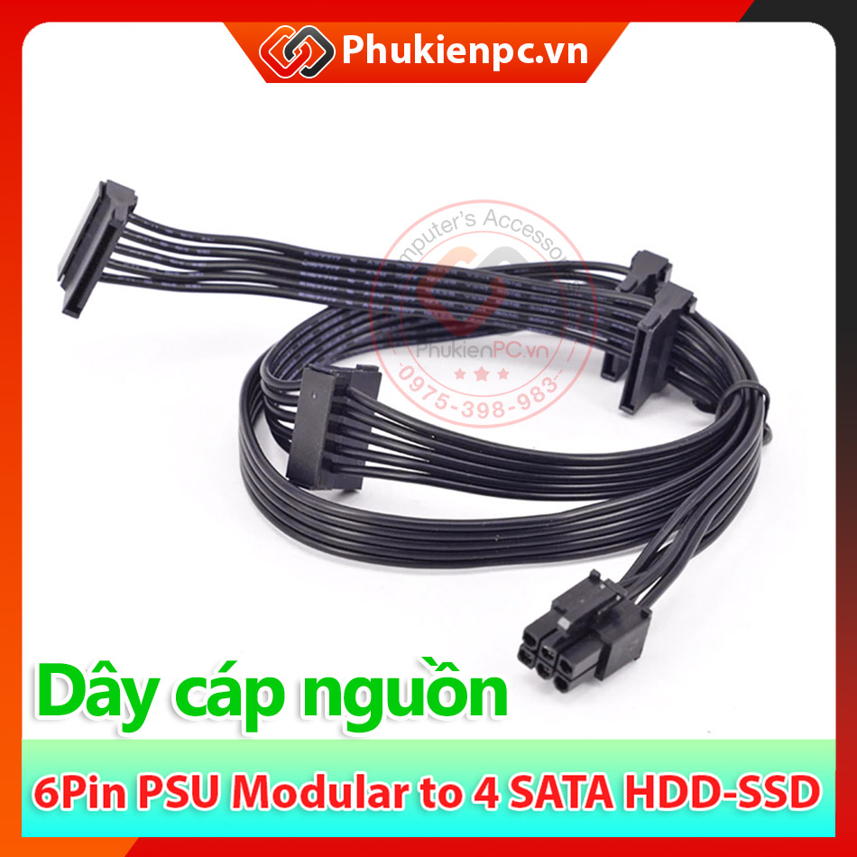 6pin PSU modular out 4 SATA power cable for HDD, SSD, dvb-dvd Sata computer PC, industrial computer, Sync