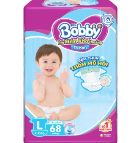 Tã dán Bobby siêu thấm khô thoáng L68 (9-13kg) - New