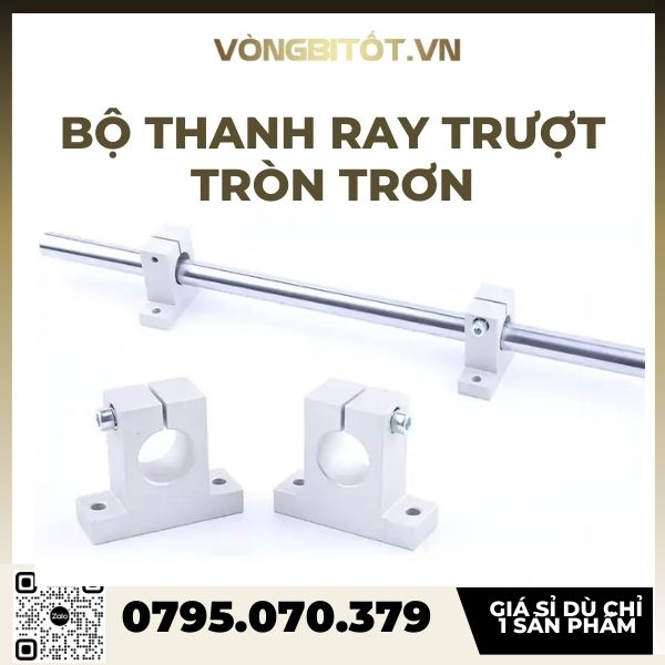 Bộ Thanh Trượt Tròn Trục 25 mm dài 1000mm (Gồm 2 thanh trượt tròn SC25 dài 1000mm + 4 Hộp SCS25 + 4 Kẹp SK25)