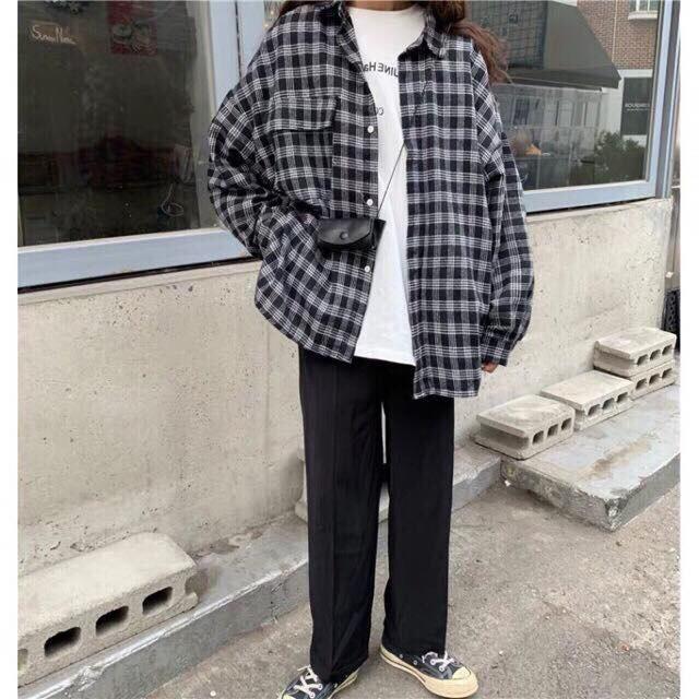 [giá sỉ] Áo sơ mi kẻ caro uzzang form rộng ( áo sơ mi oversize nam nữ dài tay)