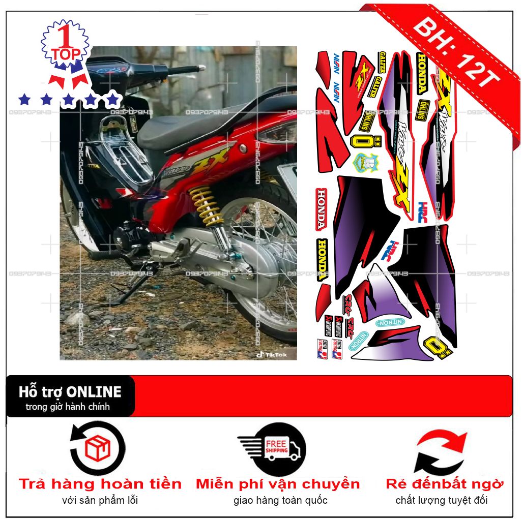 Tem xe wave ZX đỏ đen