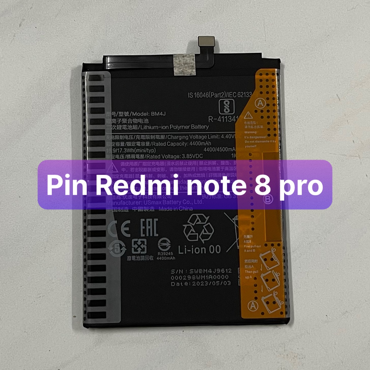 pin xiaomi Redmi note 8 pro model BM4J (zin bảo hành 3 tháng)