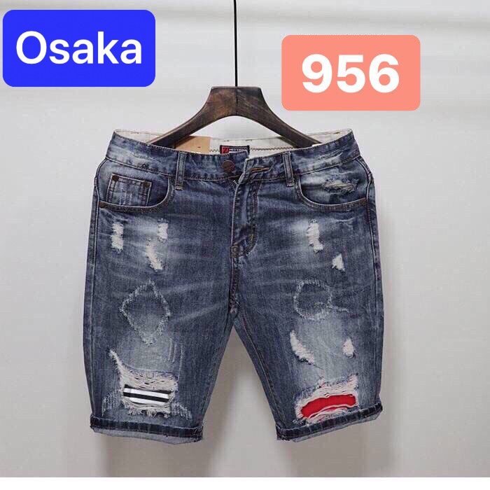 QUẦN SHORT JEAN NAM LỬNG NGỐ CHẤT BÒ XANH VẢI ĐỎ WASH UNISEX HÀN QUỐC CAO CẤP DB-956 - OSAKA FASHION