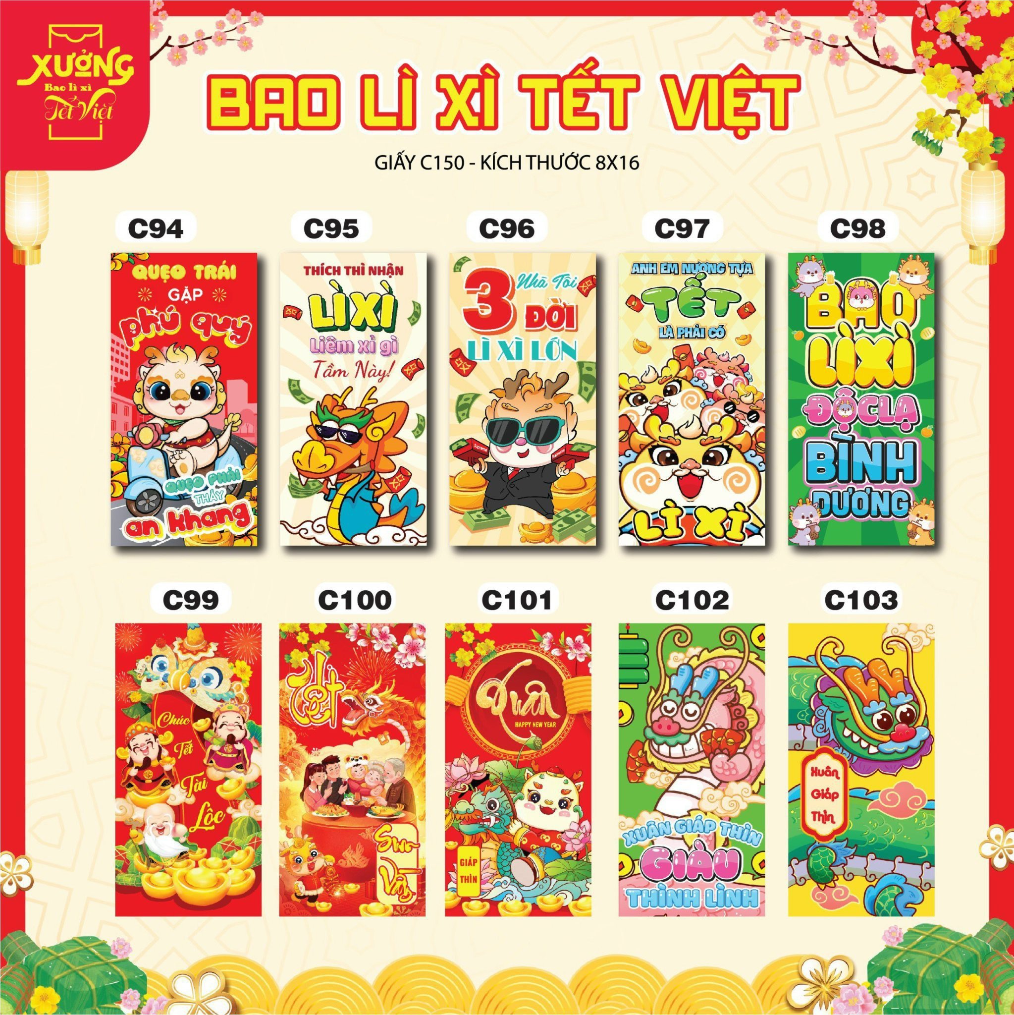 COMBO 50 BAO LÌ XÌ TẾT MẪU MỚI NHẤT NĂM NAY