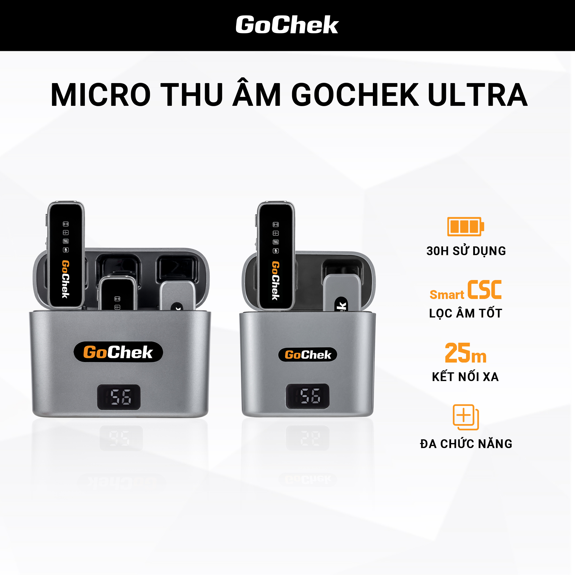 GC-C,D ULTRA - Bộ micro thu âm không dây GoChek | Khử tiếng ồn phù hợp livestream/ quay video/ ghi âm | cho điện thoại