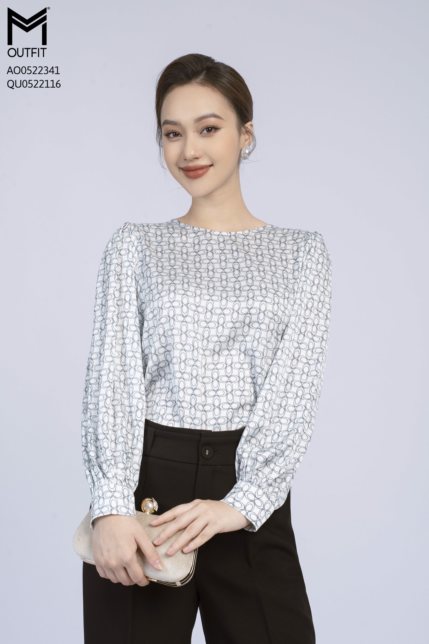 Áo sơ mi dài tay, cổ tròn- mmoutfit