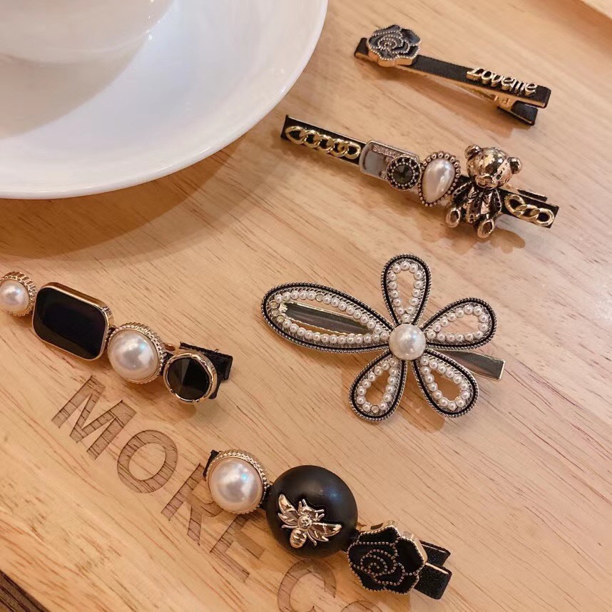 Set 5 Kẹp Tóc Hàn Quốc Ngọc Trai Đen