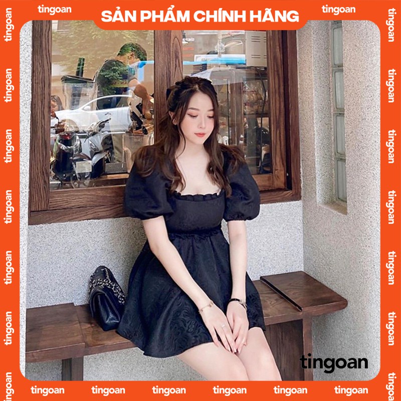 TINGOAN® - Áo babydoll cổ vuông buộc nơ lưng gấm đen I’M BLUSHING TOP/BL