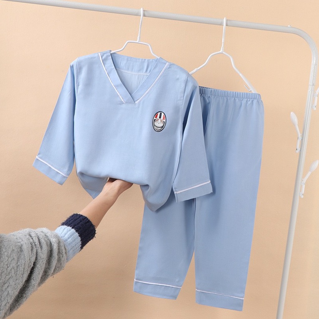 Bộ Pijama Cổ V Cho Bé Gái Chất Lụa Satin Cao Cấp, Đồ Ngủ Bé Gái Từ 7-28kg - SUMO KIDS
